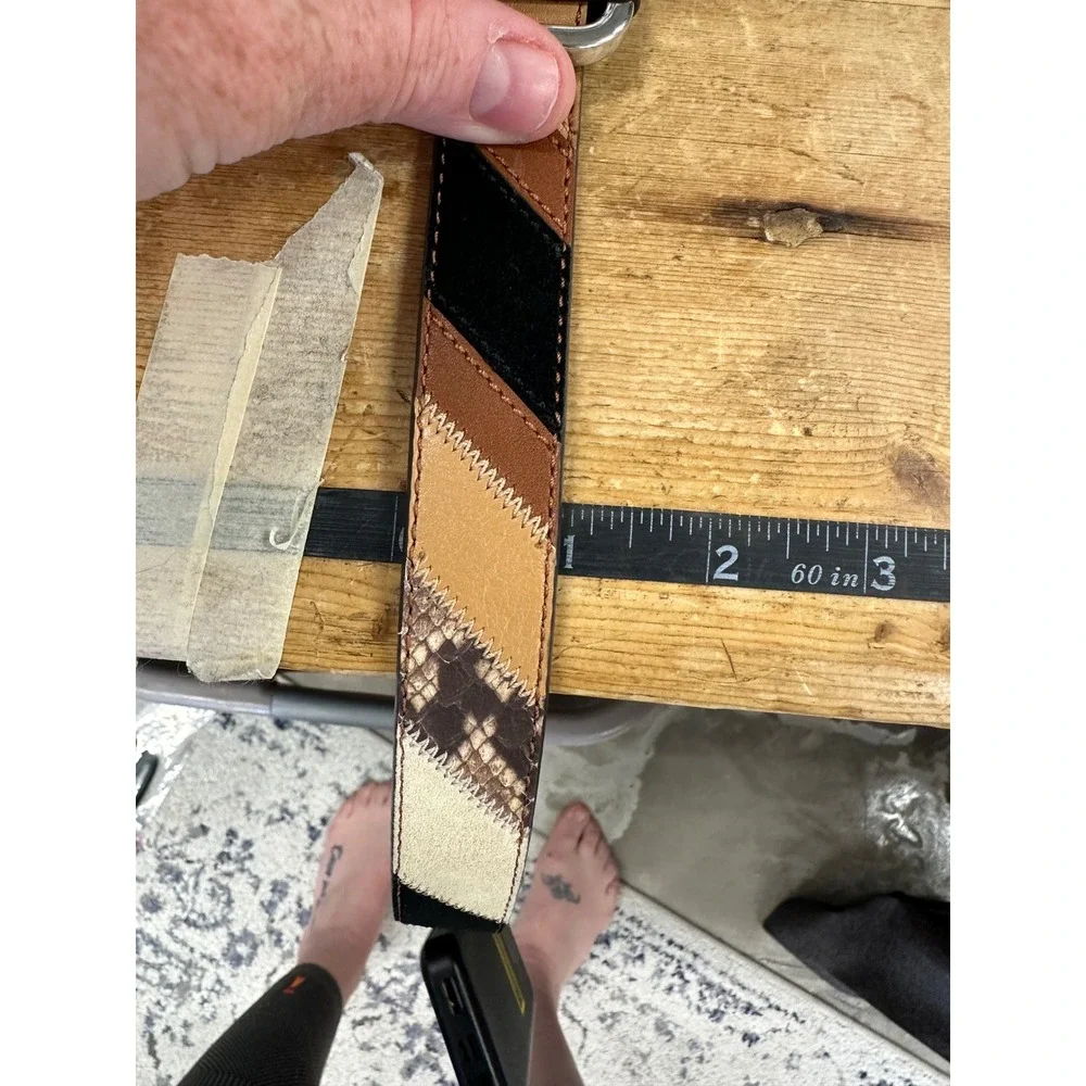 Lauren Ralph Lauren Patchwork Leather Suede Snakeskin Belt Brown Black Women S